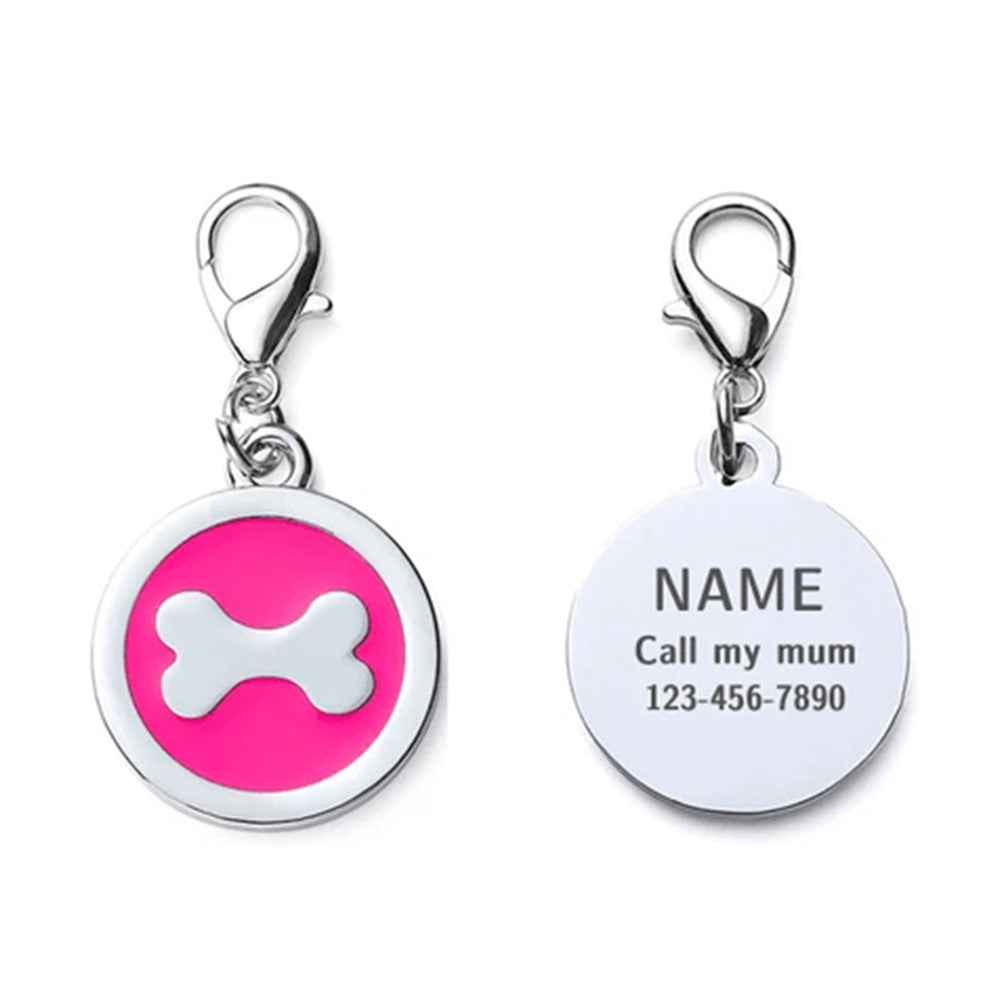 Dog ID Tag Circle Bone Crimson 25x25mm