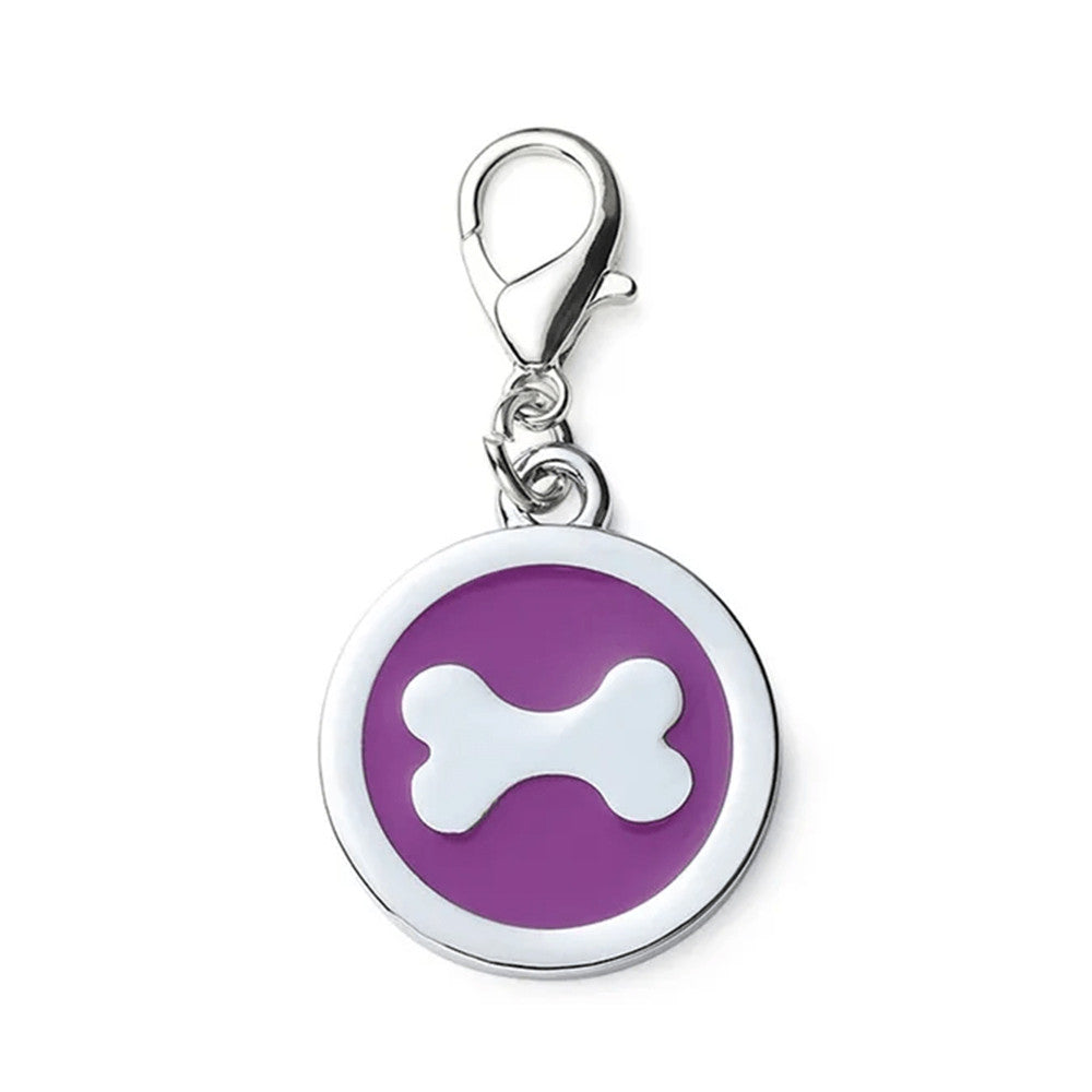 Dog ID Tag Circle Bone Purple 25x25mm