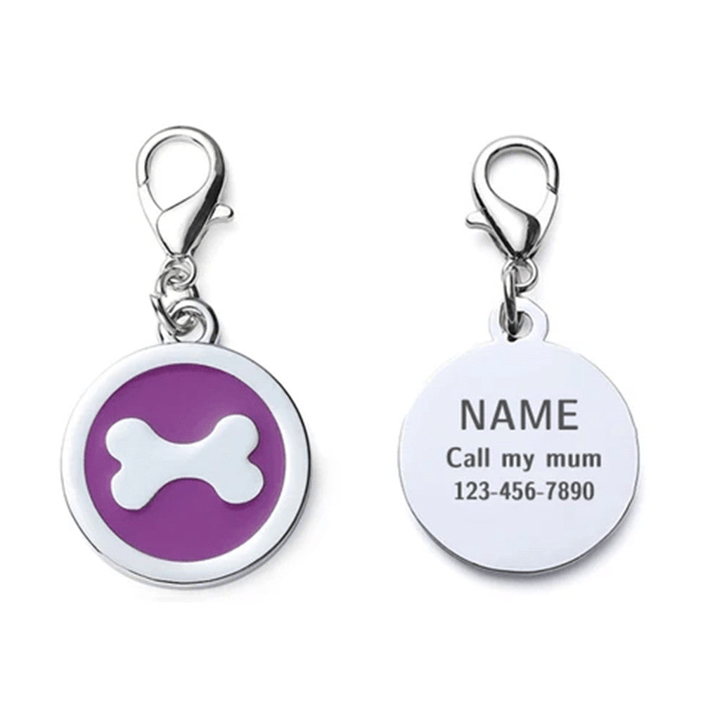 Dog ID Tag Circle Bone Purple 25x25mm