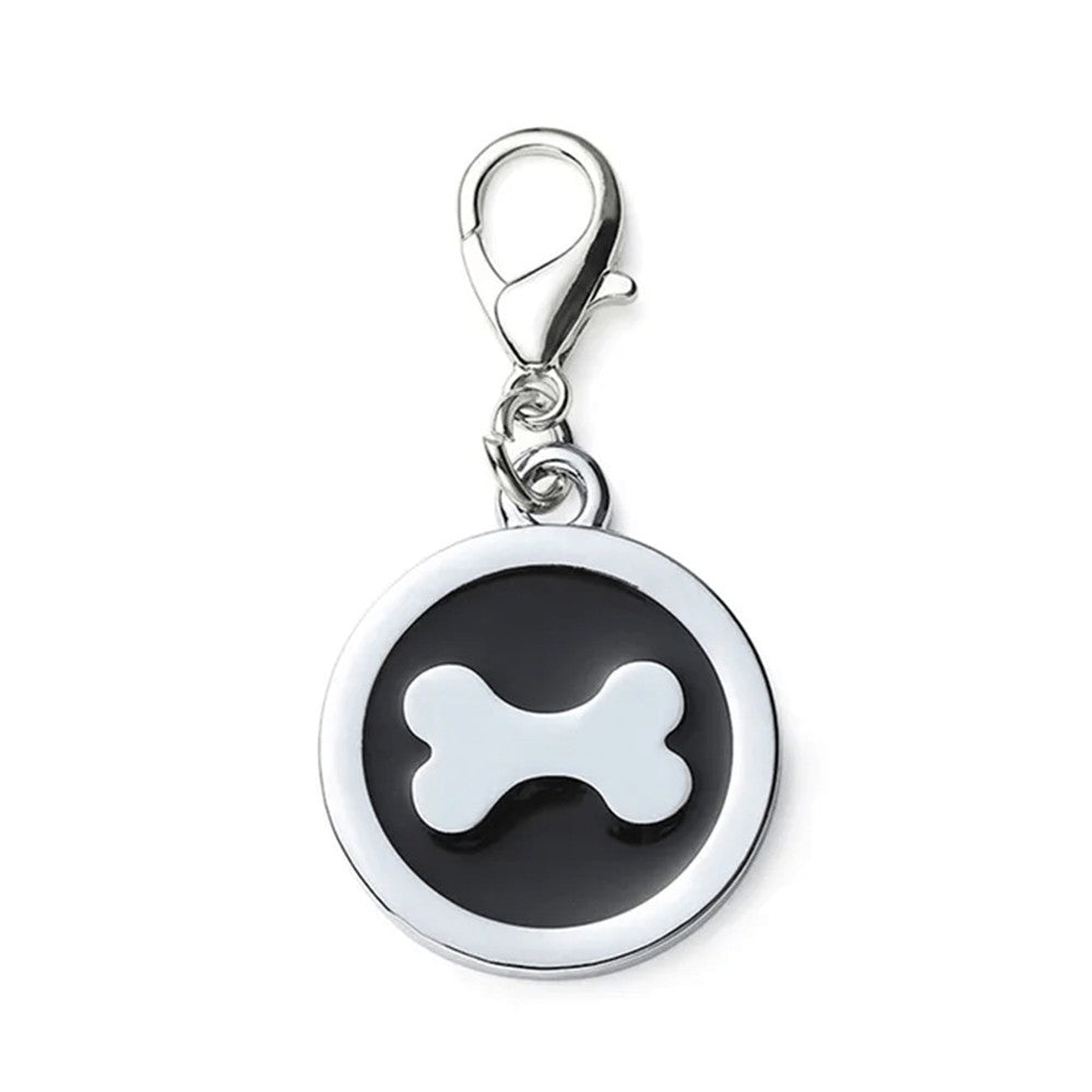 Dog ID Tag Circle Bone Black 25x25mm