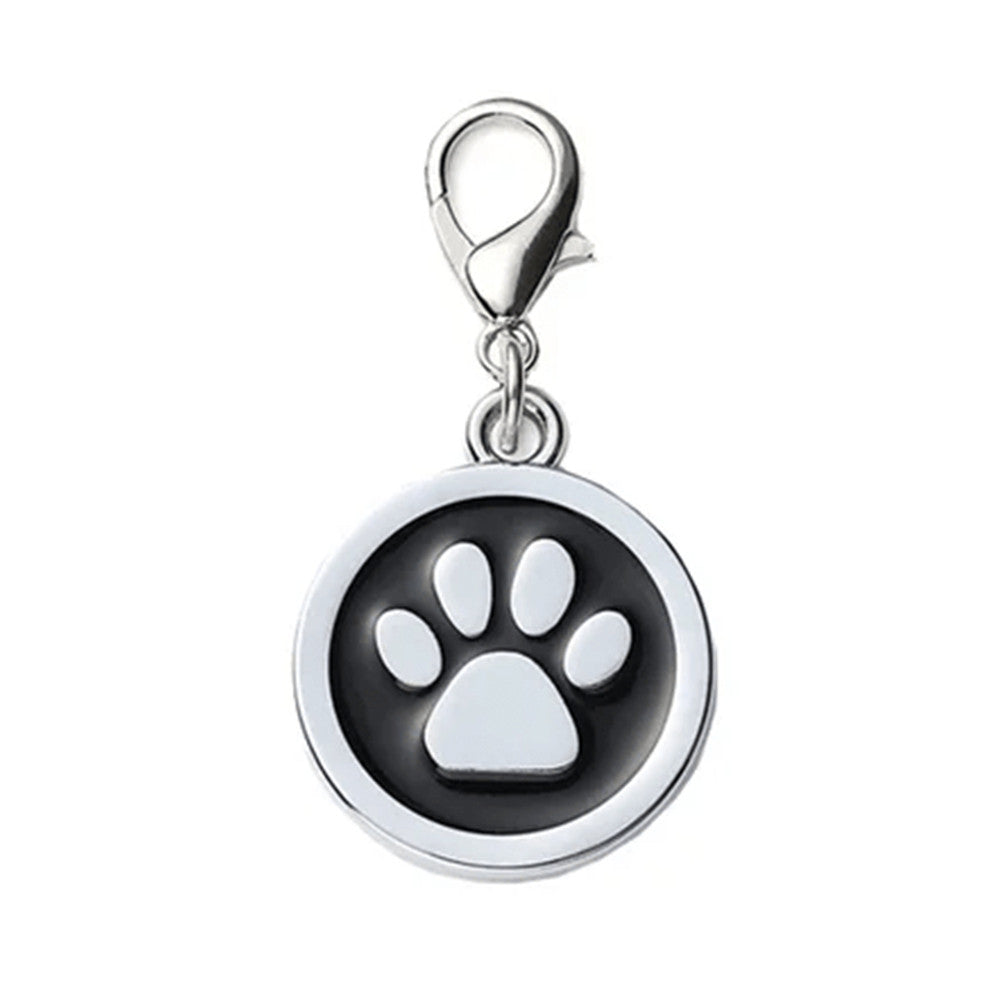 Dog ID Tag Circle Paw Black 25x25mm