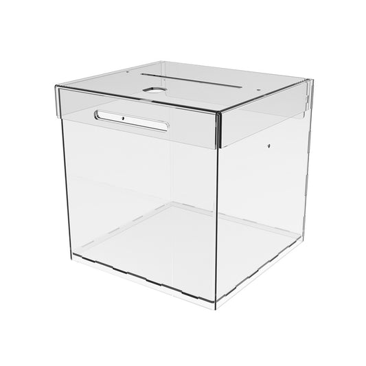 box with lock for collecting money 150x150x150 mm. Volume 3.3 liters.