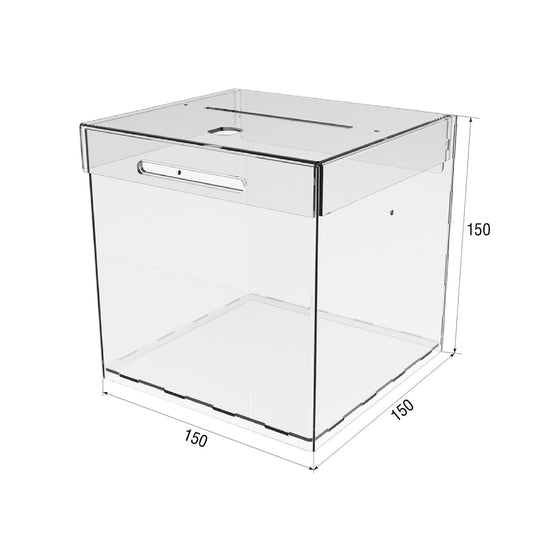 box with lock for collecting money 150x150x150 mm. Volume 3.3 liters.