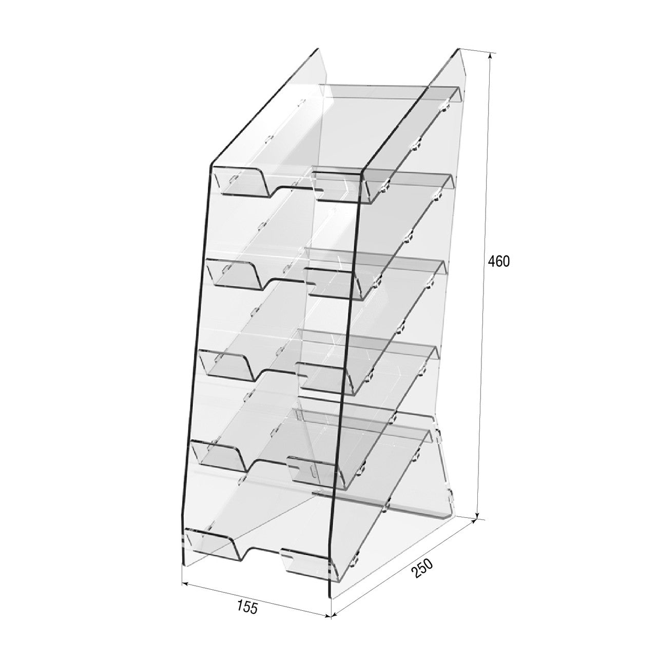 display stand for candy bars, tabletop, 5 shelves, 315x155x460